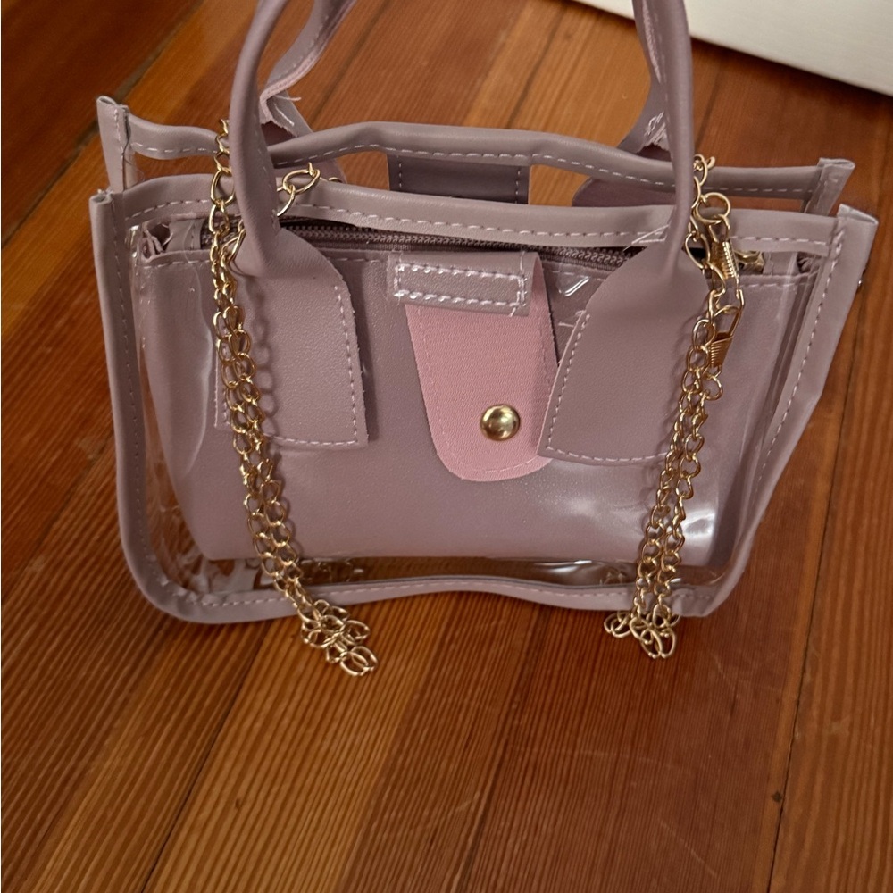 Stadium Clear Purple Mini Bag with Gold Chain Straps